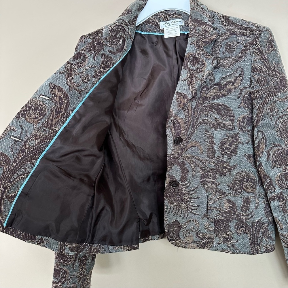 Vintage Women 8P Tapestry Jacket Blazer Blue Brown Career Academia Office Petit - Picture 9 of 12